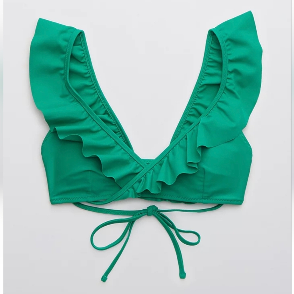 Aerie Scoop Wrap Ruffle Bikini Top
